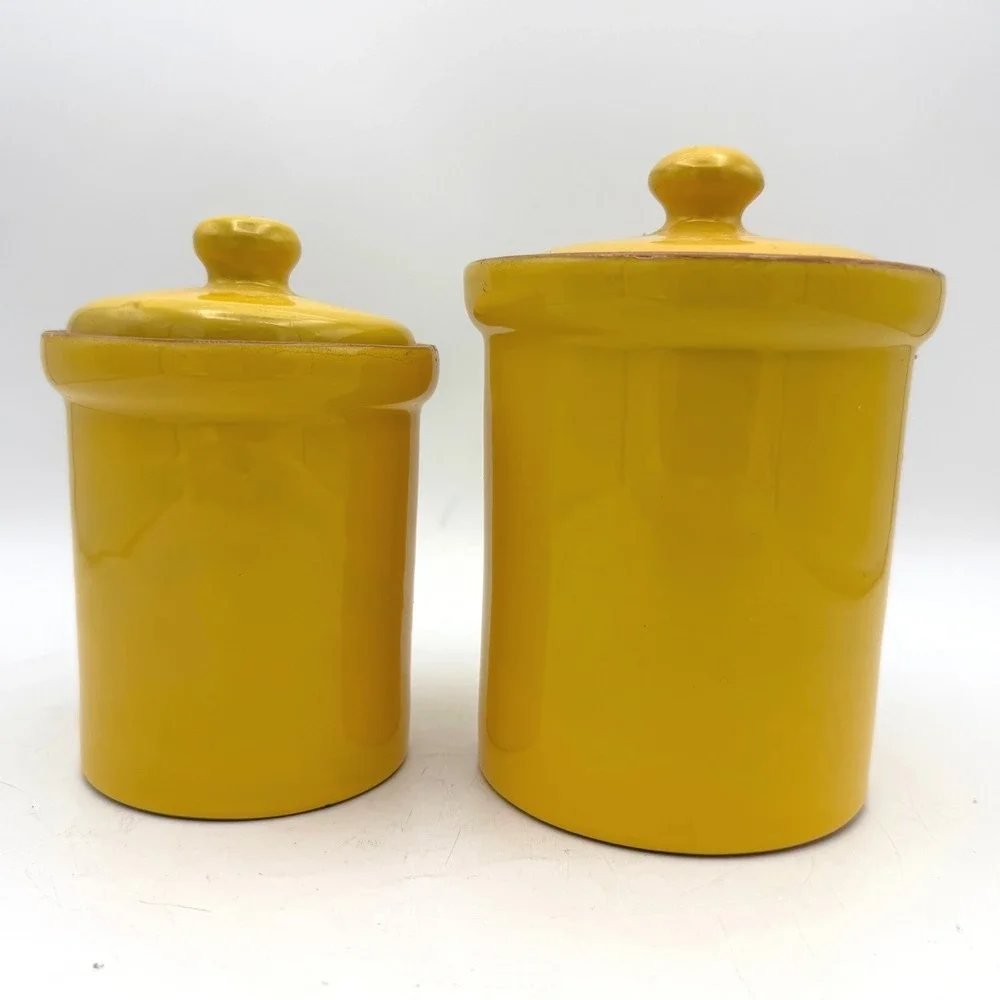 Vintage MCM Ceramic Canister 2pc  5.5in Yellow Made in Italy Terracotta Jar
